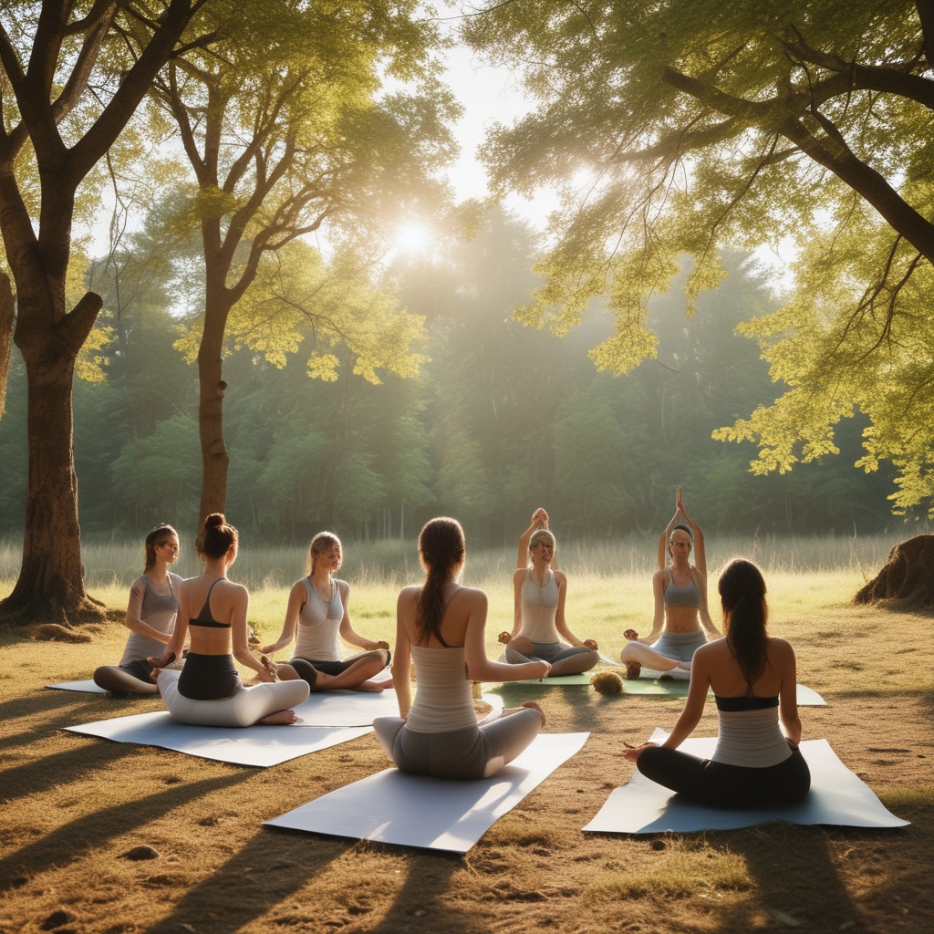 Groupe de personnes pratiquant le yoga en plein air